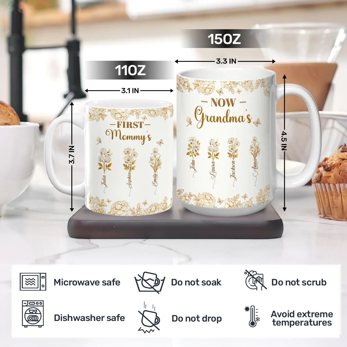 First Mom Now Grandma - Personalized Ceramic Coffee Mug - Image 4