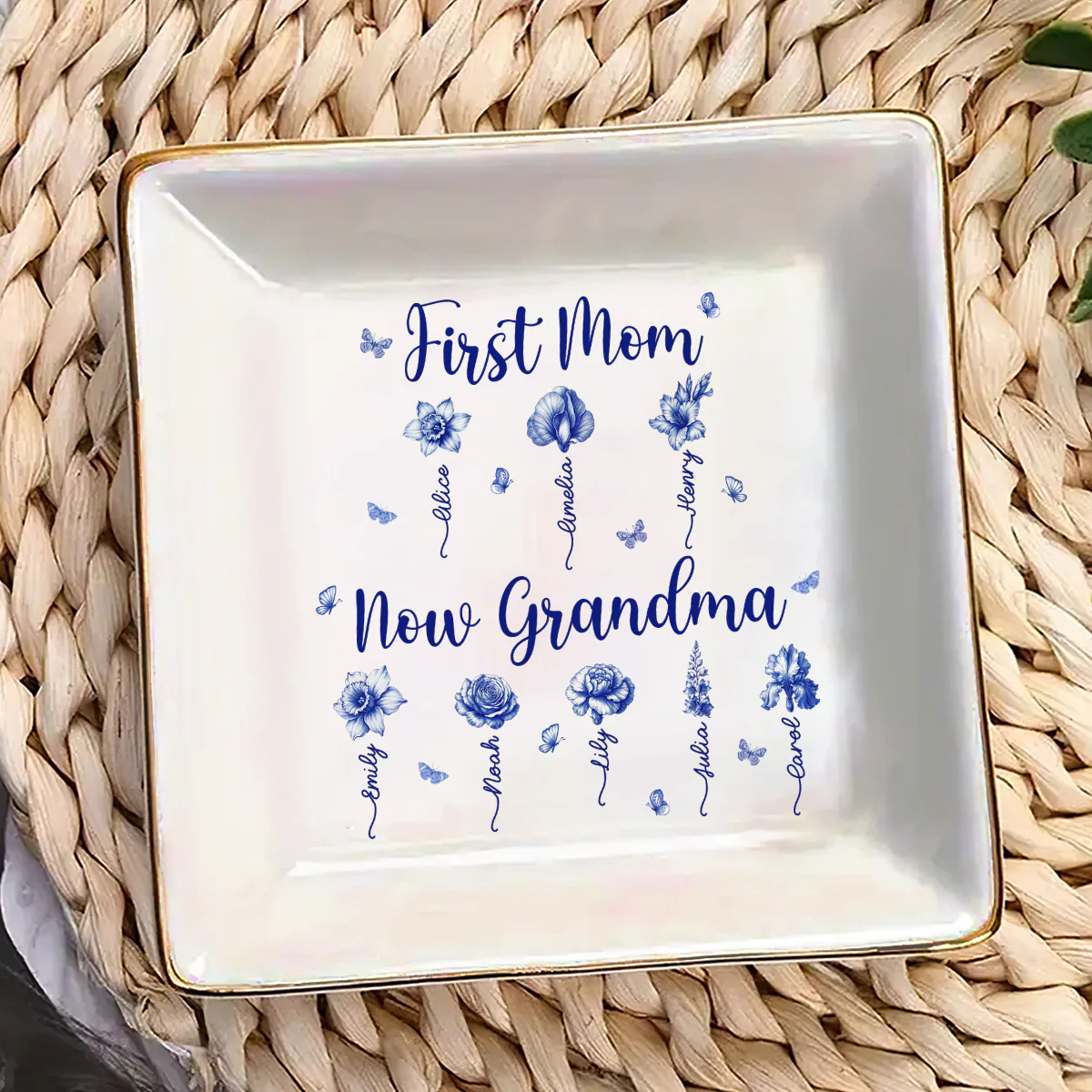 First Mom Now Grandma - Personalized Ceramic Ring Dish Square - Image 3