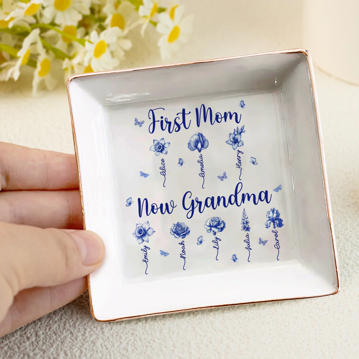 First Mom Now Grandma - Personalized Ceramic Ring Dish Square - Image 4