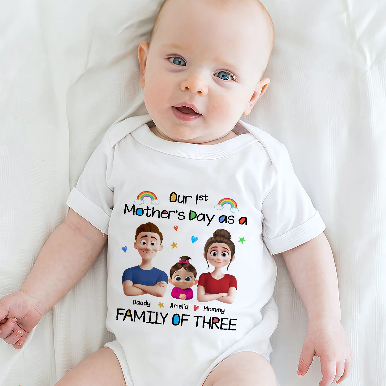 First Mother's Day As A Family Of Three - Personalized Baby Onesie - Image 3
