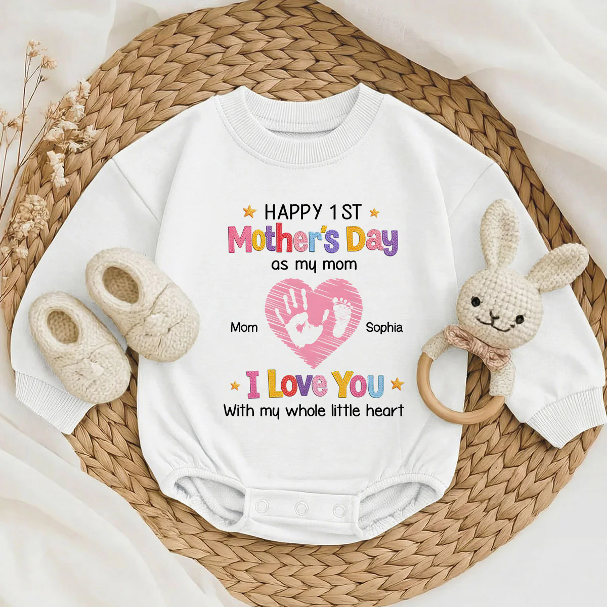 First Mother's Day Baby Long Sleeve Puff Romper - Personalized Baby One-Piece