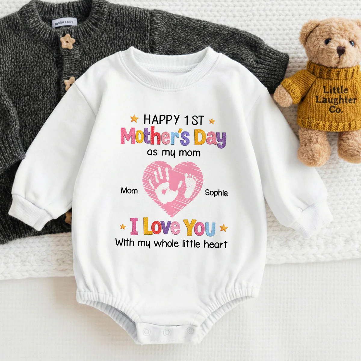 First Mother's Day Baby Long Sleeve Puff Romper - Personalized Baby One-Piece - Image 3