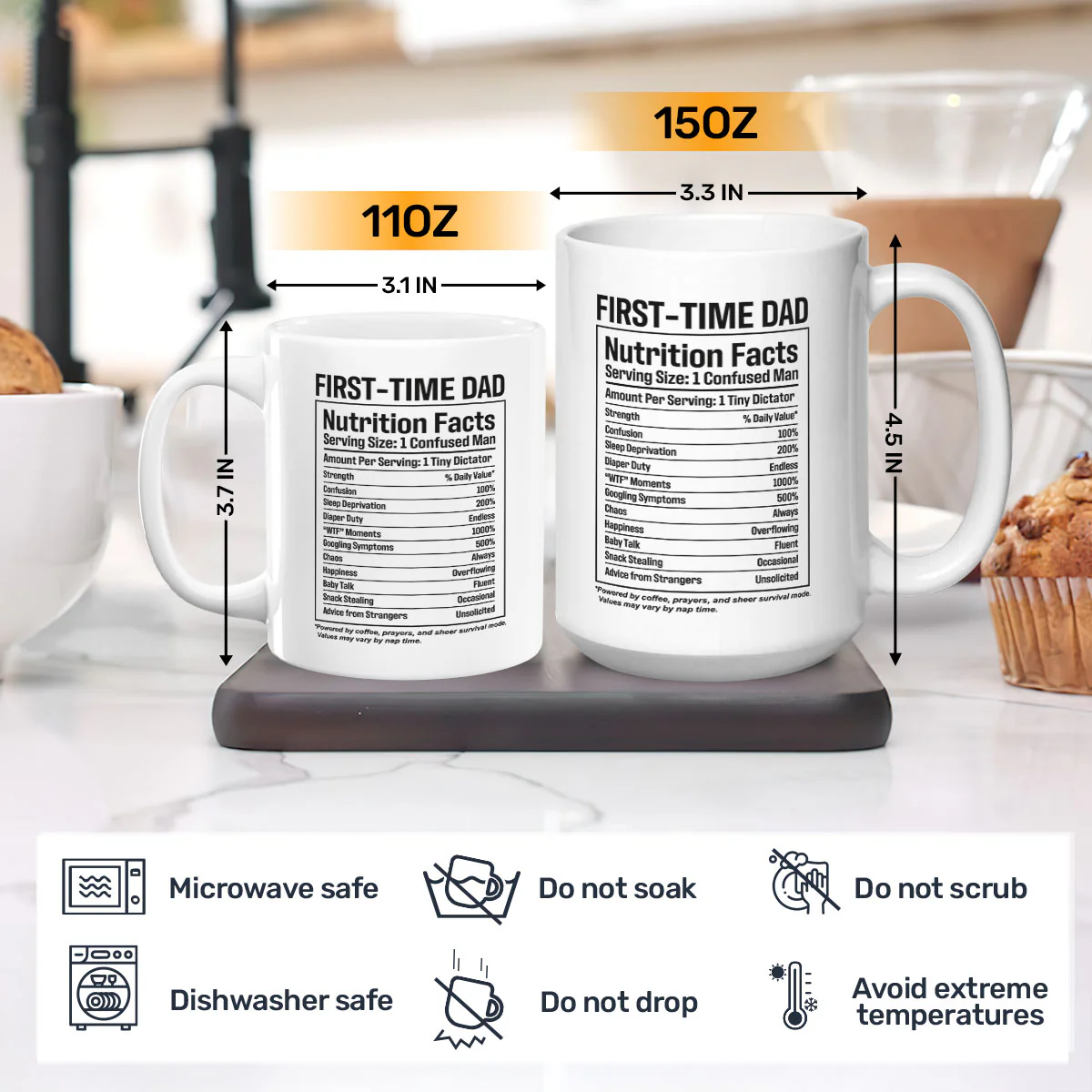First- Time Dad Nutrition Facts - Personalized Ceramic Coffee Mug - Image 3
