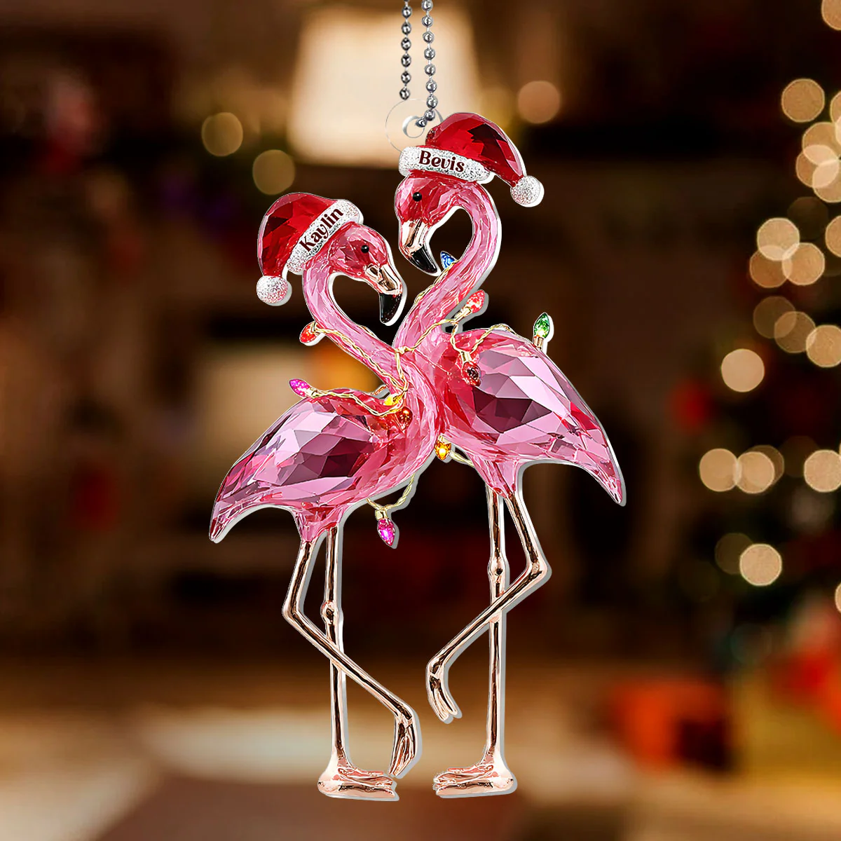 Flamingle Forever Christmas - Personalized 1-Layer Acrylic Ornament - Image 2