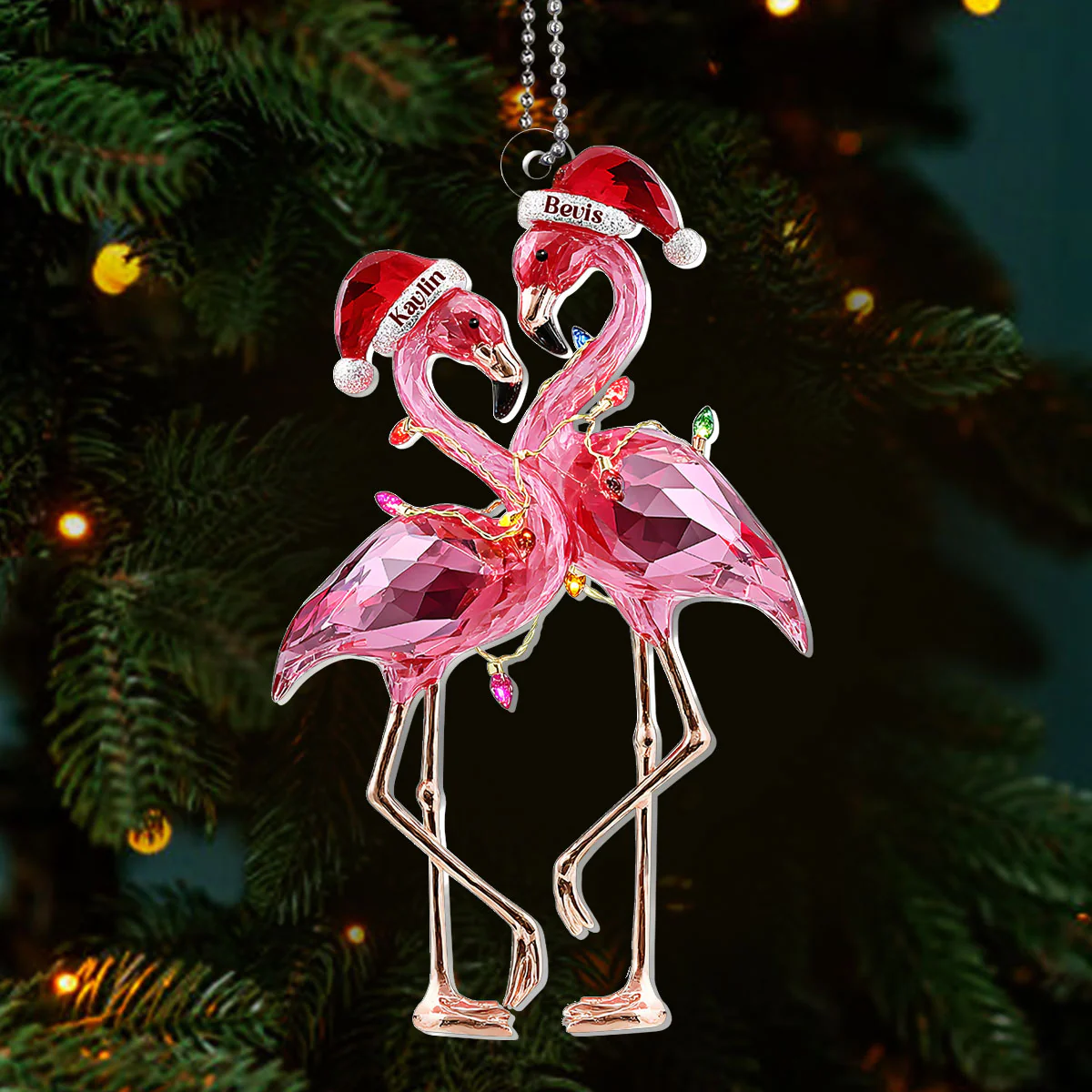Flamingle Forever Christmas - Personalized 1-Layer Acrylic Ornament - Image 3