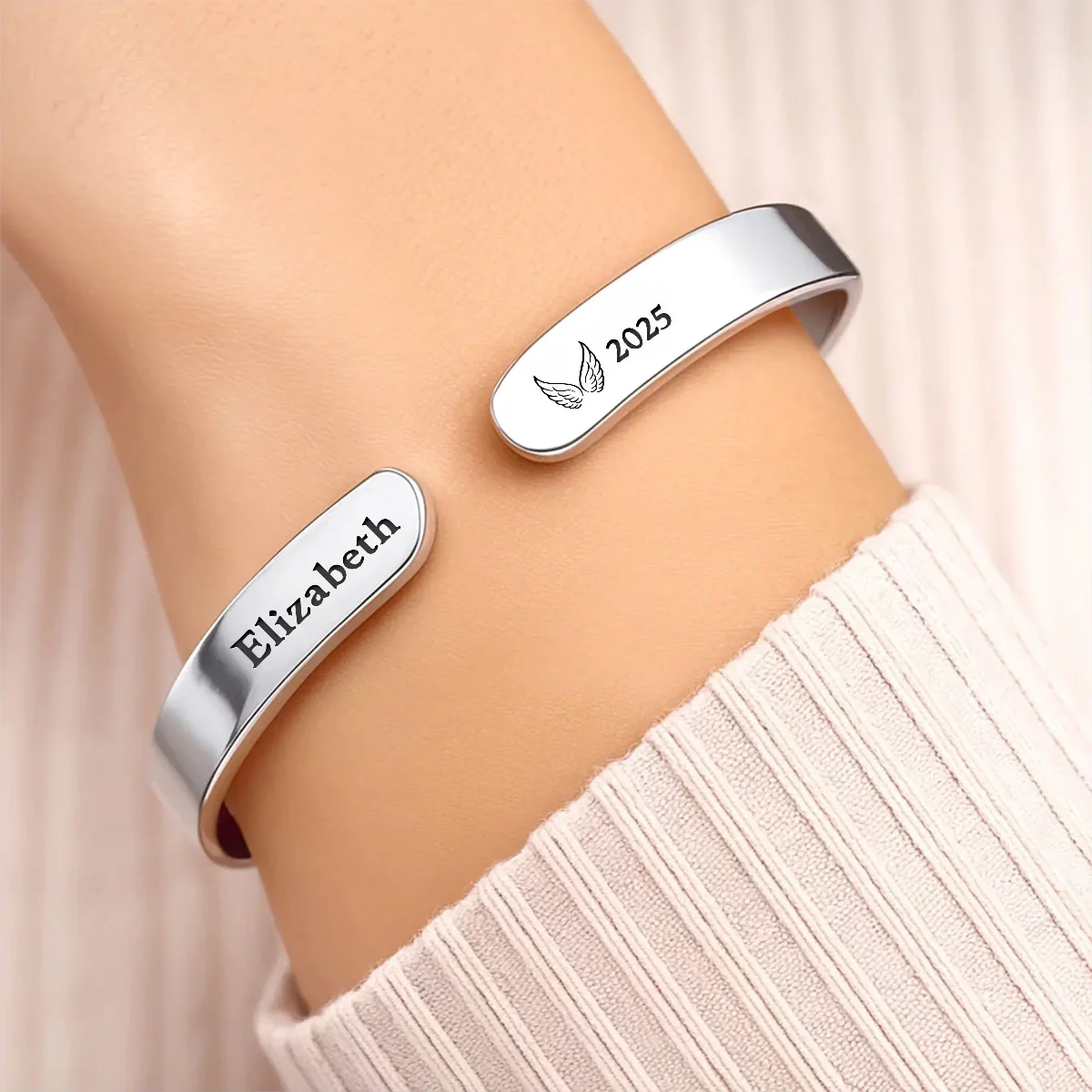 For My Love In Heaven - Personalized Cuff Bangle Bracelet With Box - Image 3
