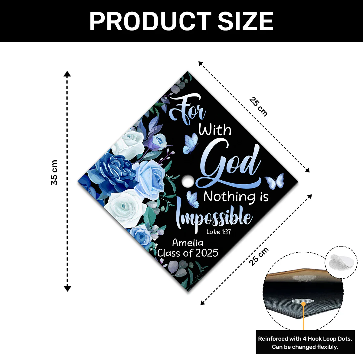 For With God Nothing Is Impossible - Personalized Graduation Cap Topper - Image 5