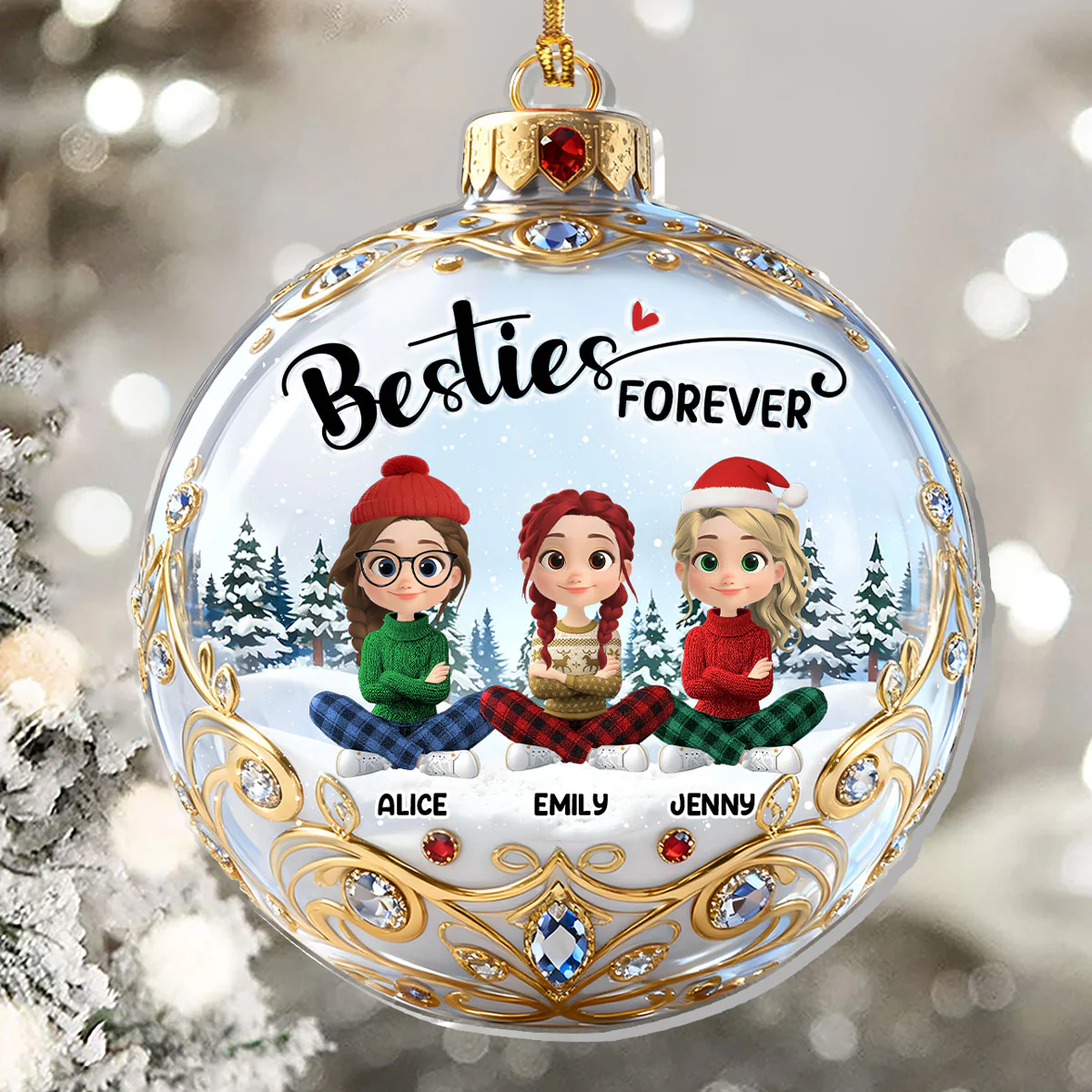 Forever Besties Siblings Friends Family - Personalized 1-Layer Acrylic Ornament - Image 5