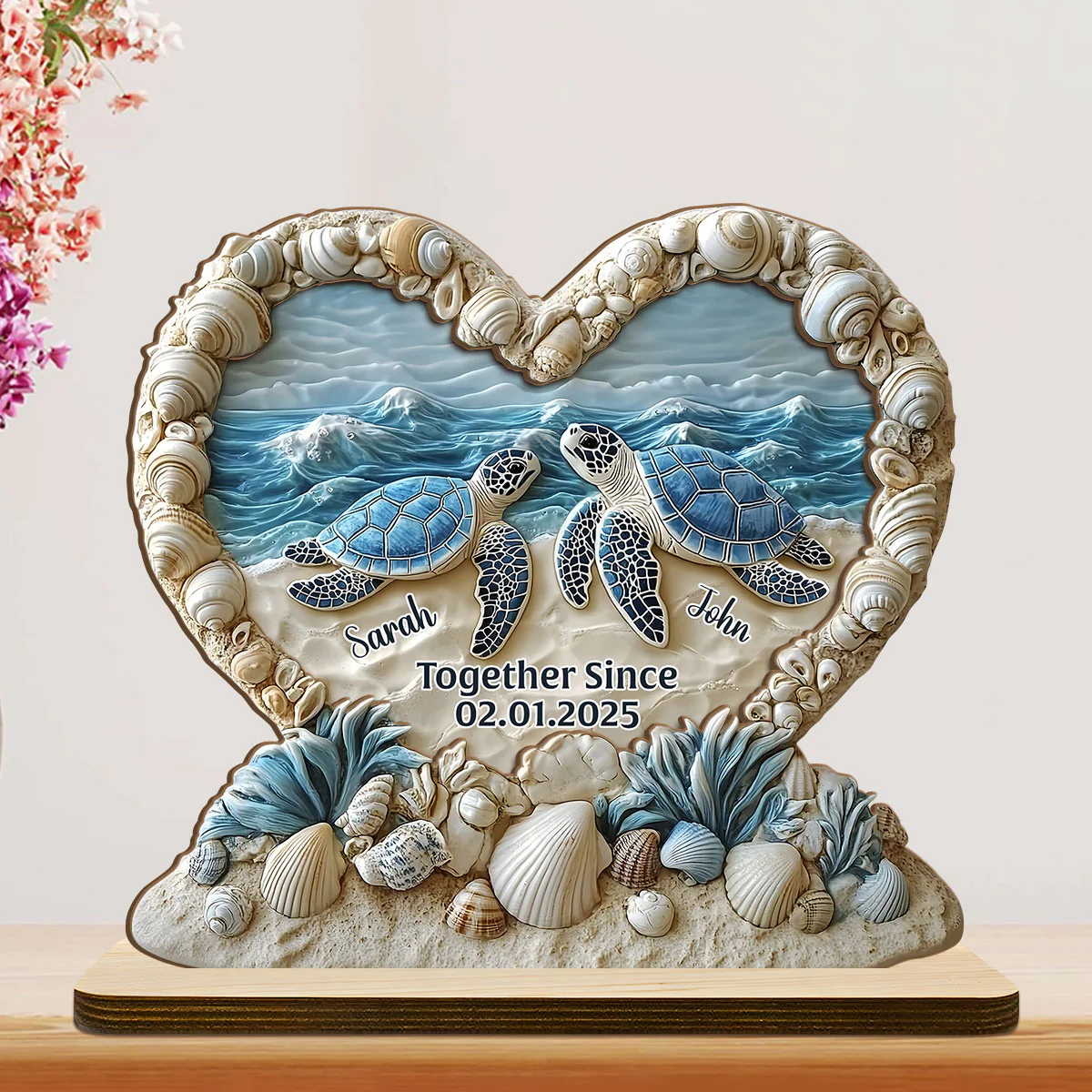 Forever By The Sea - Personalized 2-Layer Wood Plaque With Flat Base - Image 4