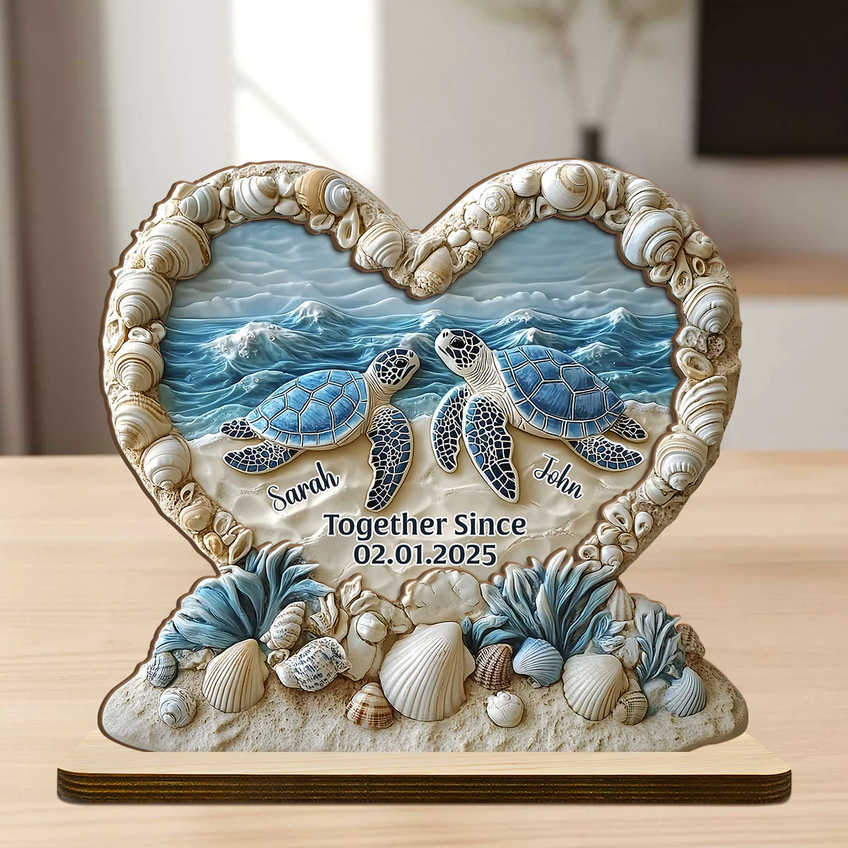 Forever By The Sea - Personalized 2-Layer Wood Plaque With Flat Base - Image 7