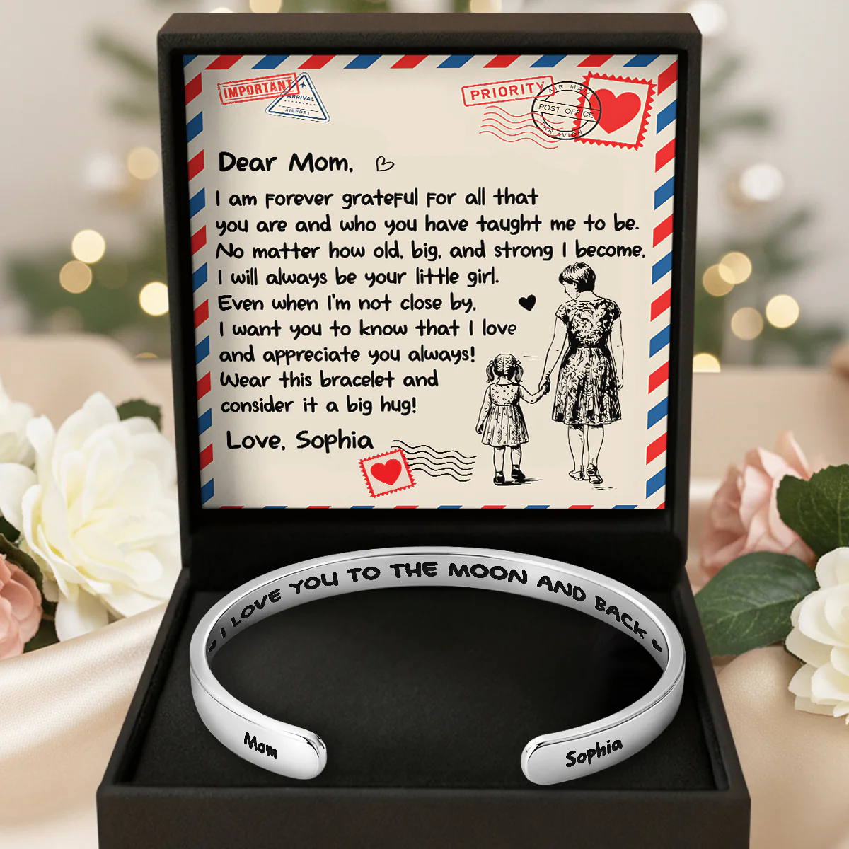 Forever Grateful - Personalized Cuff Bangle Bracelet With Box