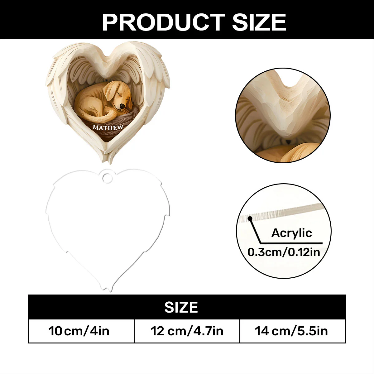 Forever in My Heart Dog Angel - Personalized 1-Layer Acrylic Ornament - Image 7