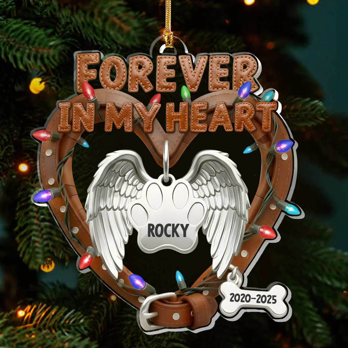 Forever In My Heart Memorial Dog Coral - Personalized 1-Layer Acrylic Ornament - Image 3