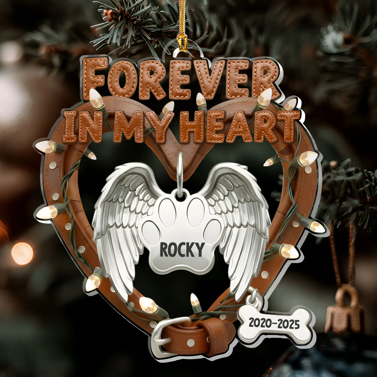 Forever In My Heart Memorial Dog Coral - Personalized 1-Layer Acrylic Ornament - Image 6