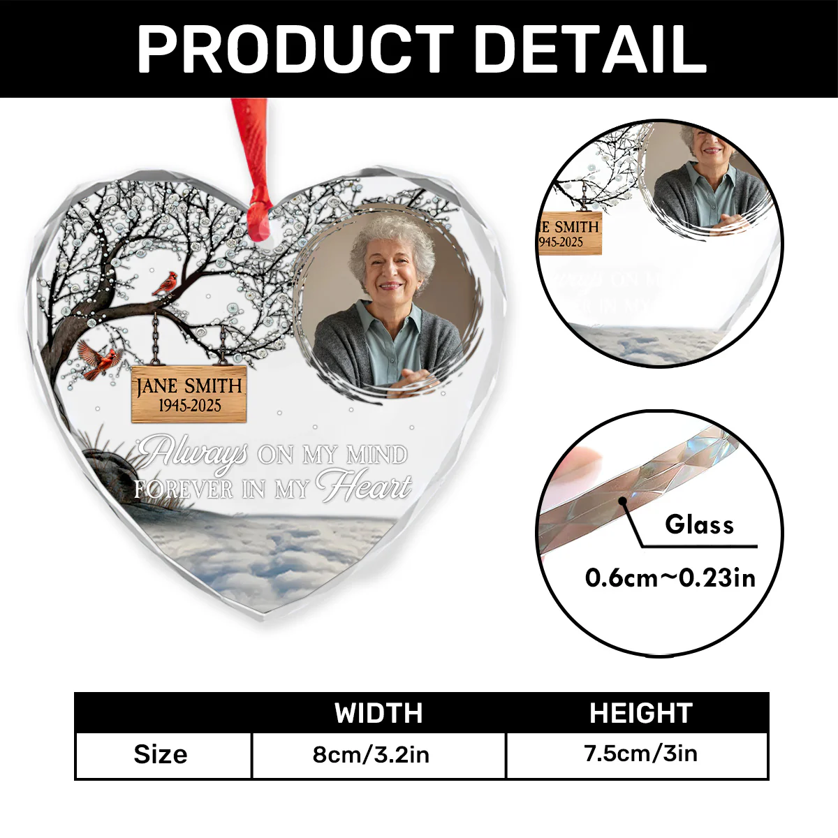 Forever In My Heart - Personalized Heart Shaped Glass Ornament - Image 4