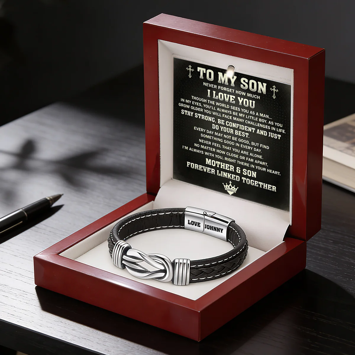 Forever Linked Together - Personalized Braided Leather Infinity Bracelet - Image 5
