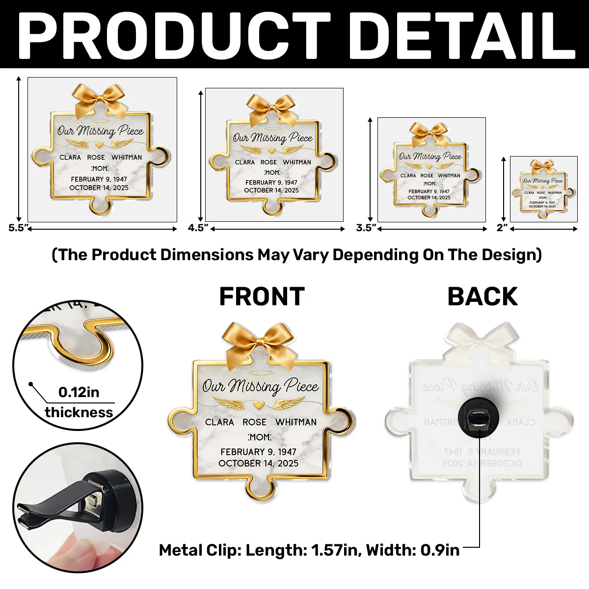 Forever Our Missing Piece - Personalized Acrylic Car Vent Clip - Image 5