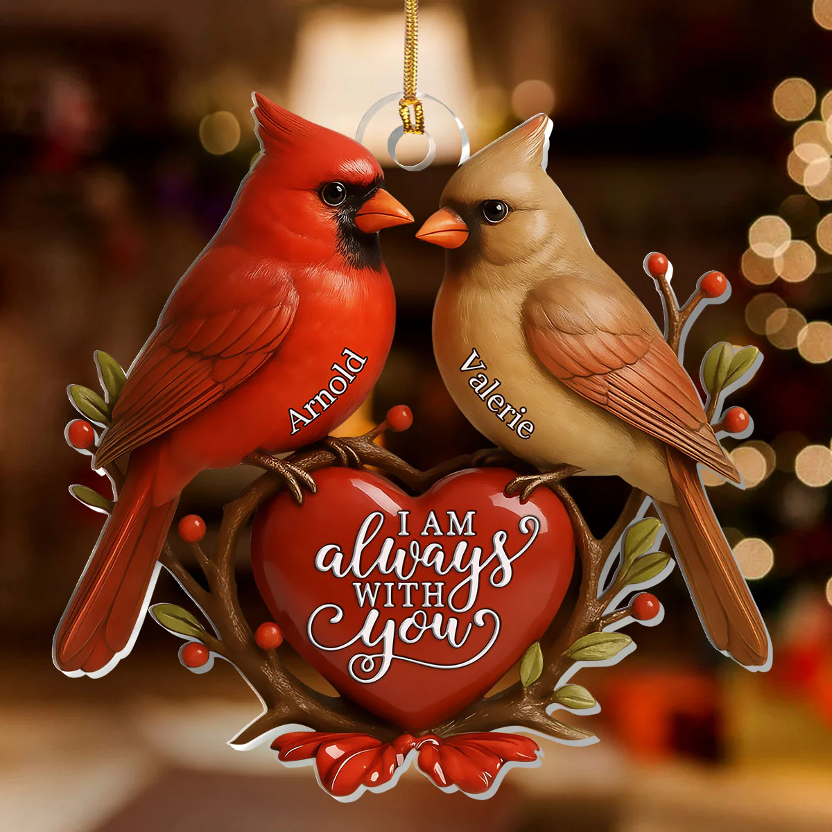 Forever Together Cardinals - Personalized 1-Layer Acrylic Ornament - Image 2