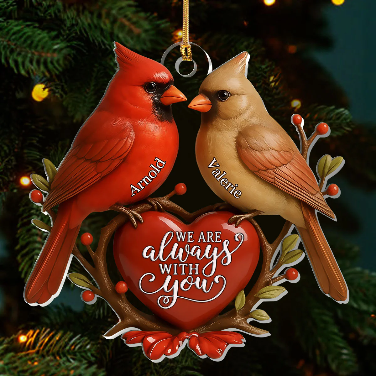 Forever Together Cardinals - Personalized 1-Layer Acrylic Ornament - Image 3