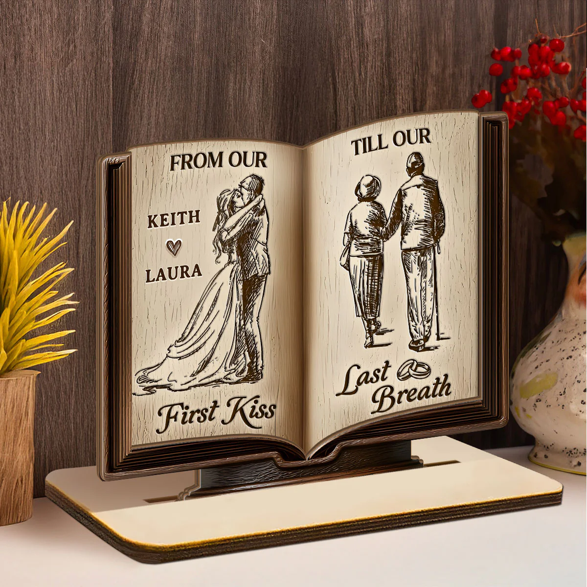 Forever Us - Personalized 2-Layer Wood Plaque With Flat Base - Image 3