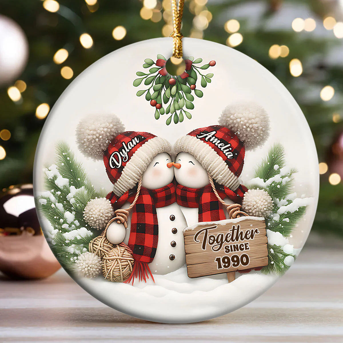 Forever Yours - Personalized Round Shaped Ceramic Ornament - Image 3