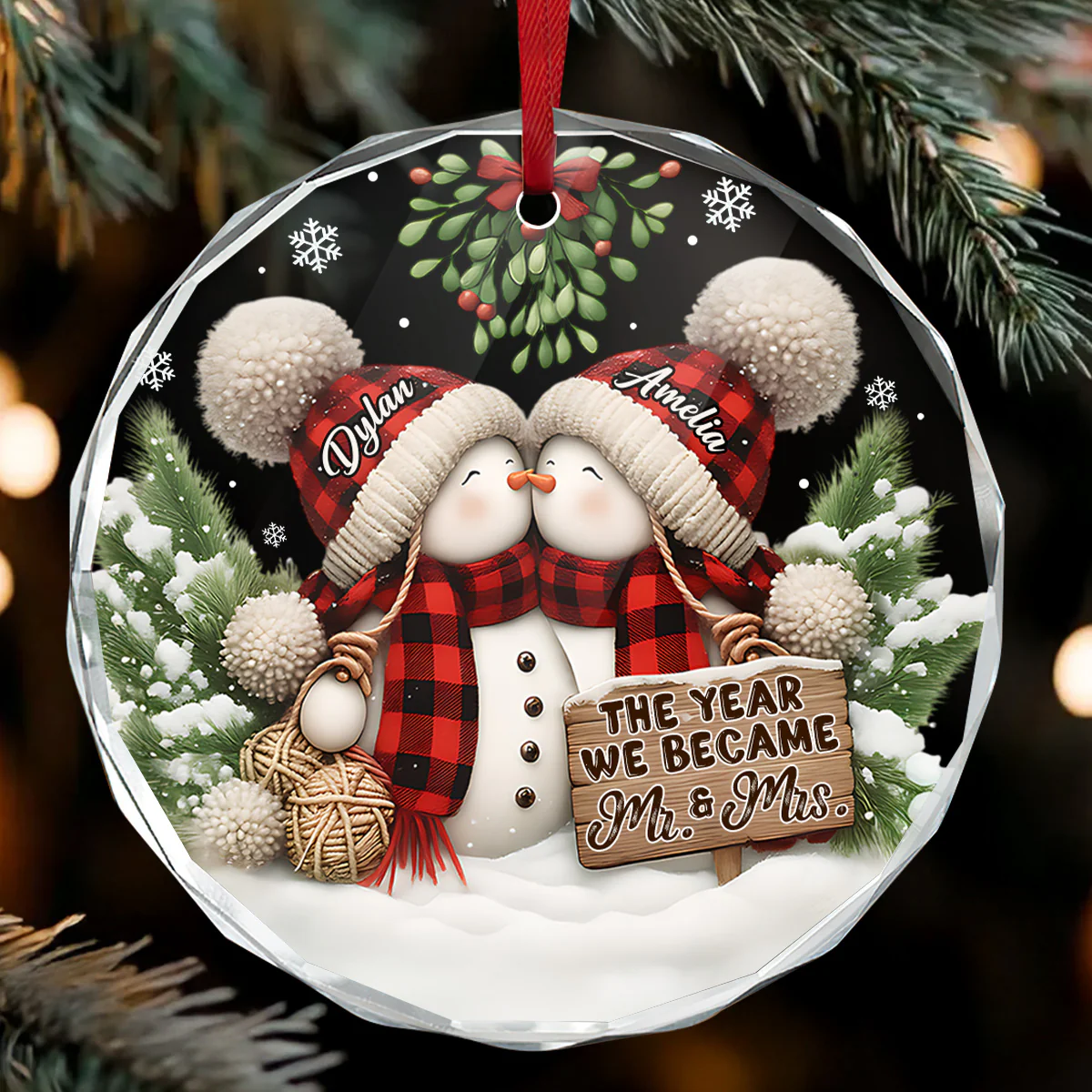 Forever Yours - Personalized Round Shaped Glass Ornament