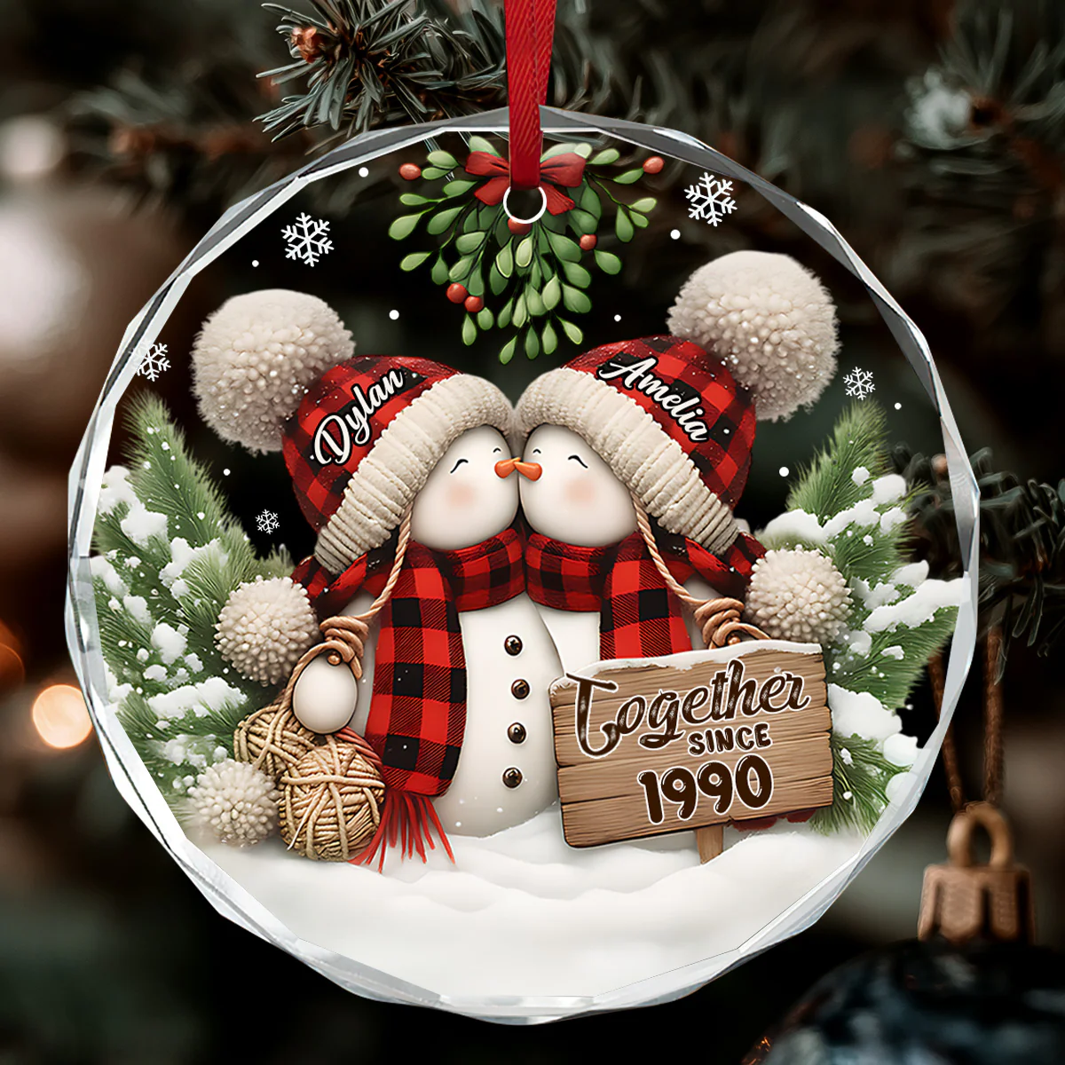 Forever Yours - Personalized Round Shaped Glass Ornament - Image 3