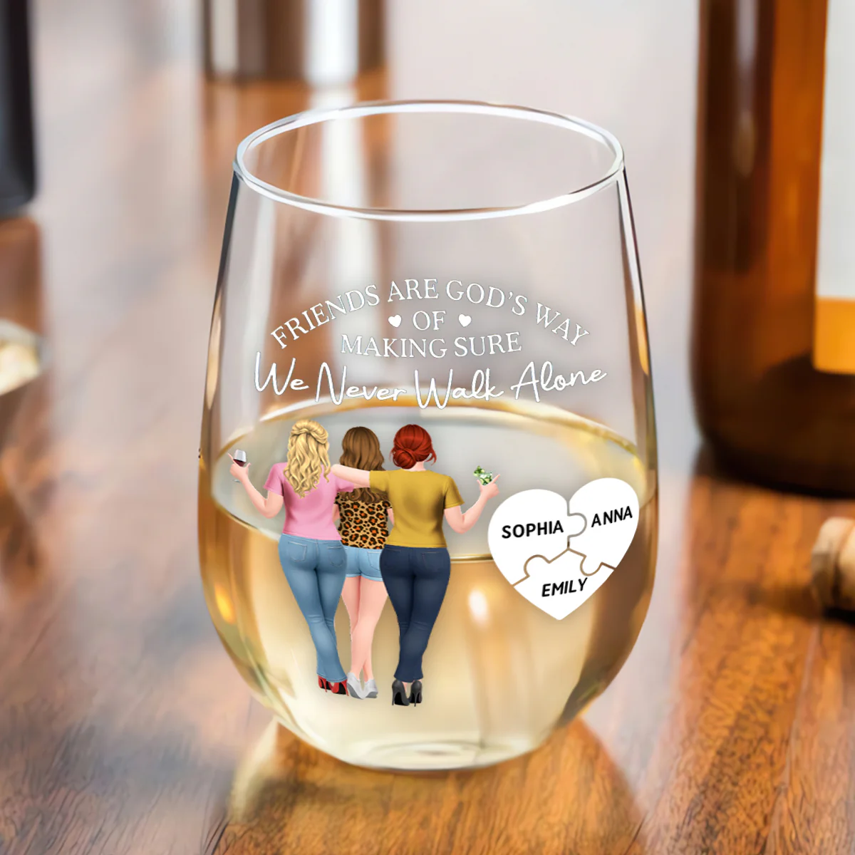 Friends Are God's Way Of Making Sure We Never Walk Alone - Personalized Stemless Wine Glass - Image 4
