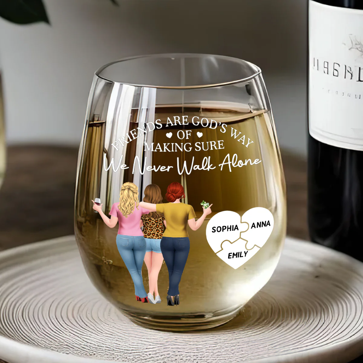 Friends Are God's Way Of Making Sure We Never Walk Alone - Personalized Stemless Wine Glass - Image 5