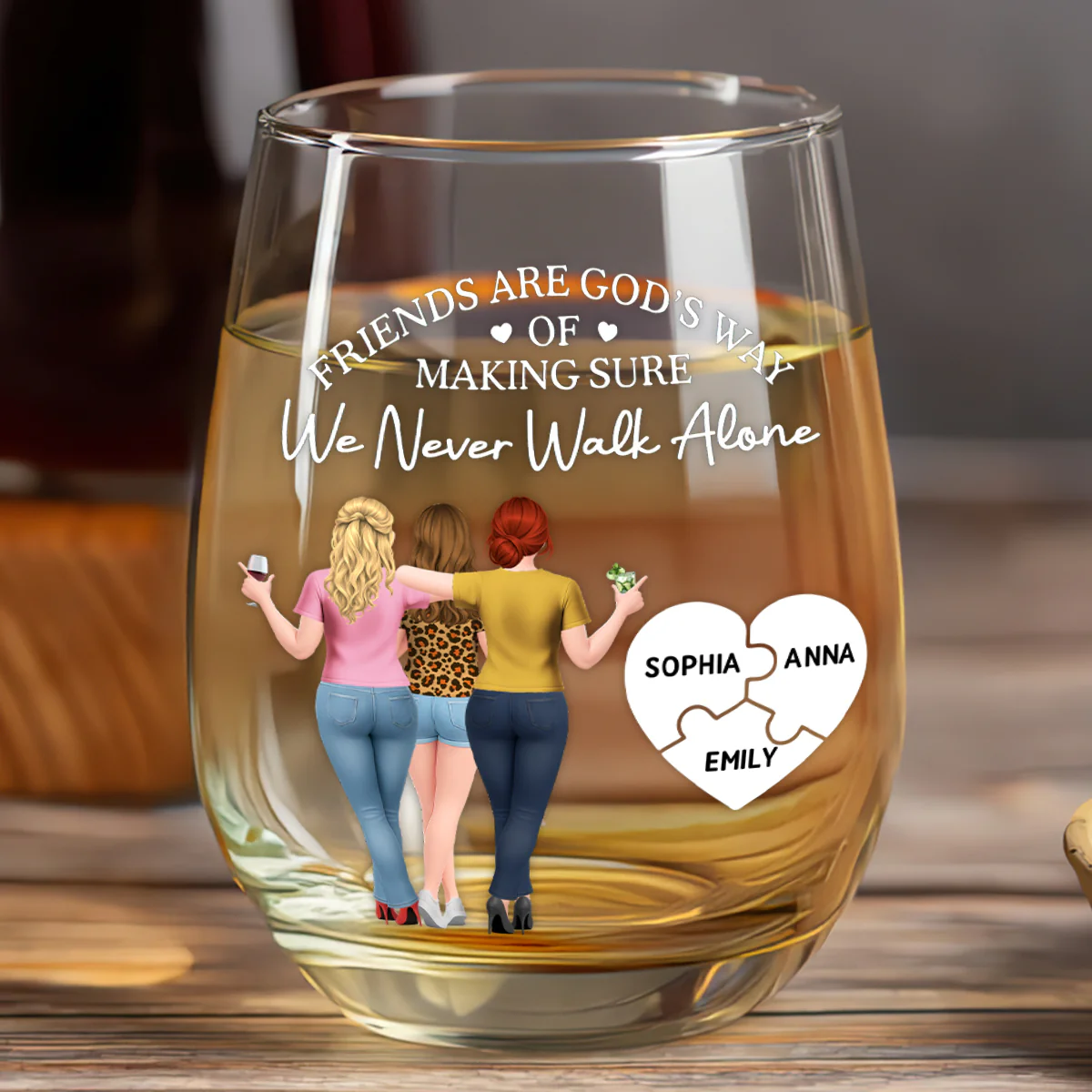 Friends Are God's Way Of Making Sure We Never Walk Alone - Personalized Stemless Wine Glass - Image 6
