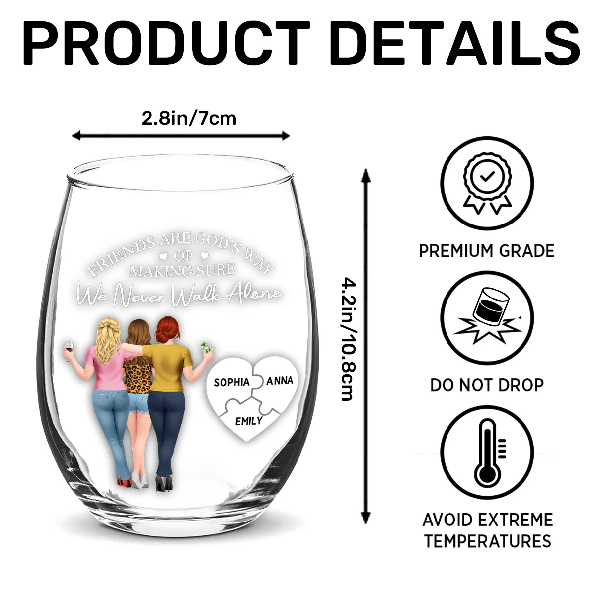 Friends Are God's Way Of Making Sure We Never Walk Alone - Personalized Stemless Wine Glass - Image 7