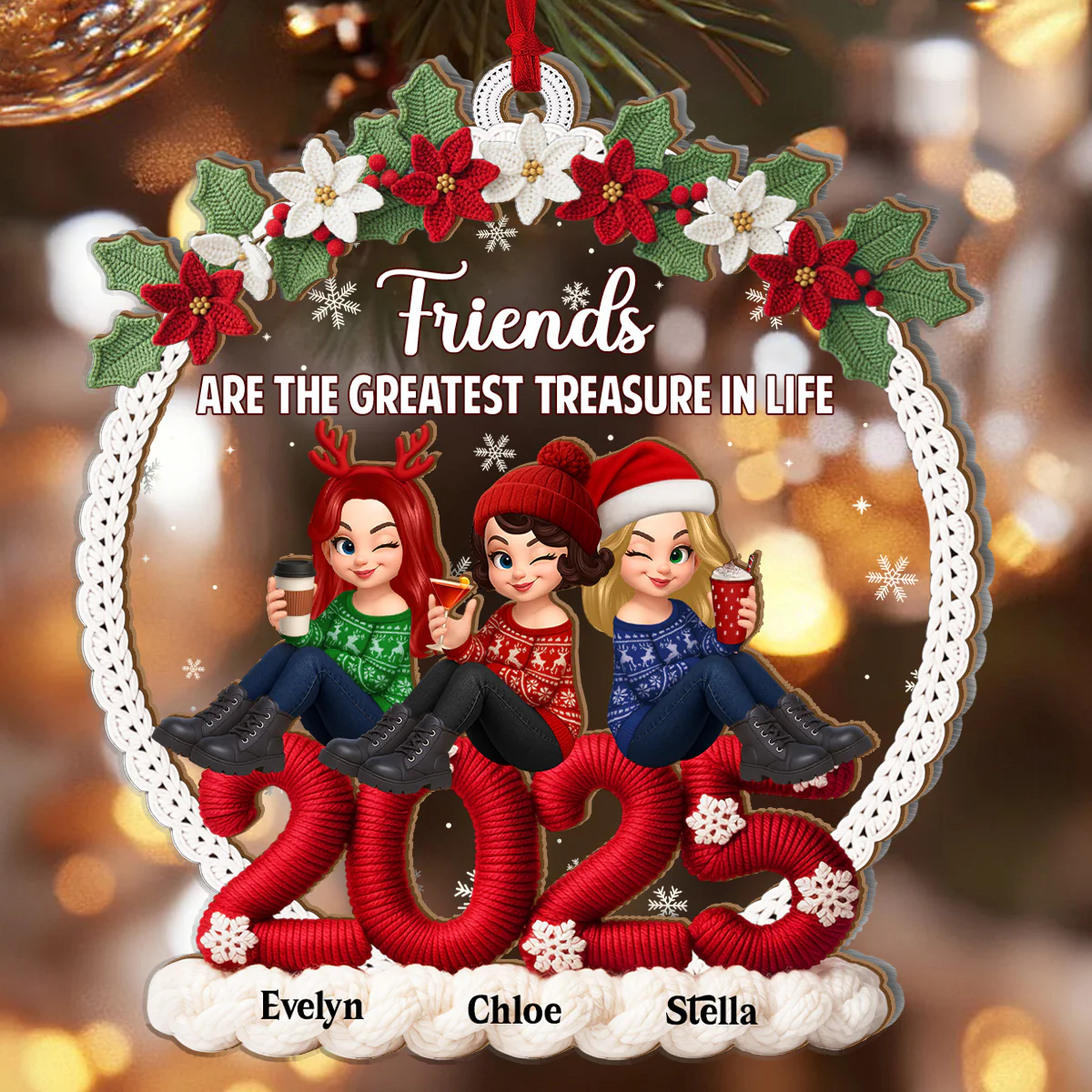 Friends Are The Greatest Treasure In Life - Personalized 2-Layered Wooden & Acrylic Ornament - Image 4