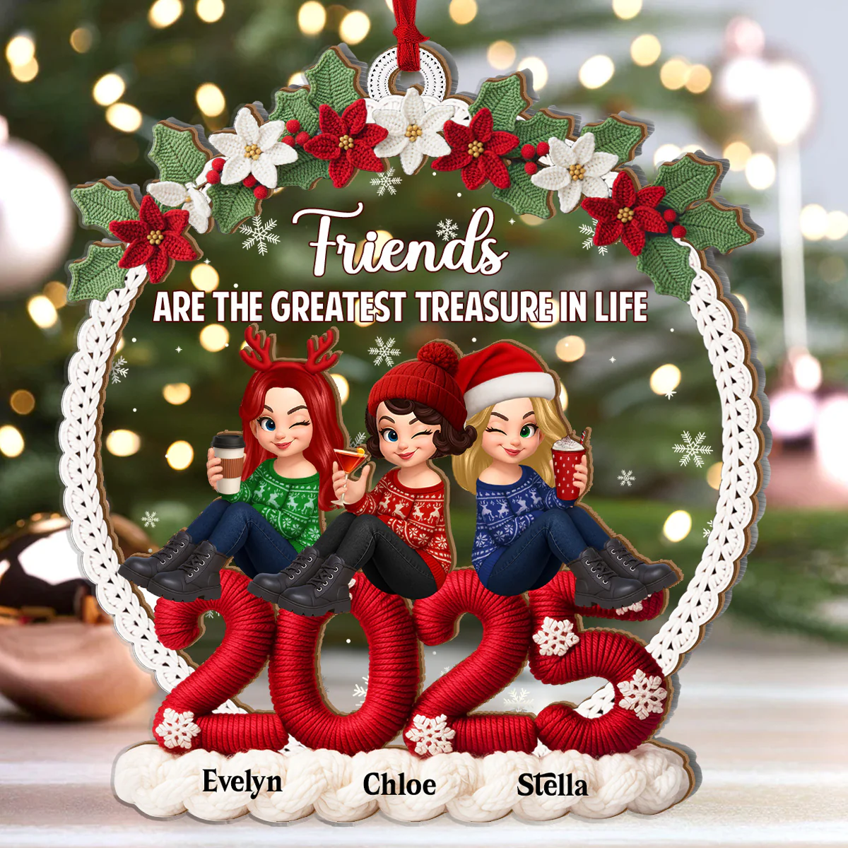 Friends Are The Greatest Treasure In Life - Personalized 2-Layered Wooden & Acrylic Ornament - Image 6