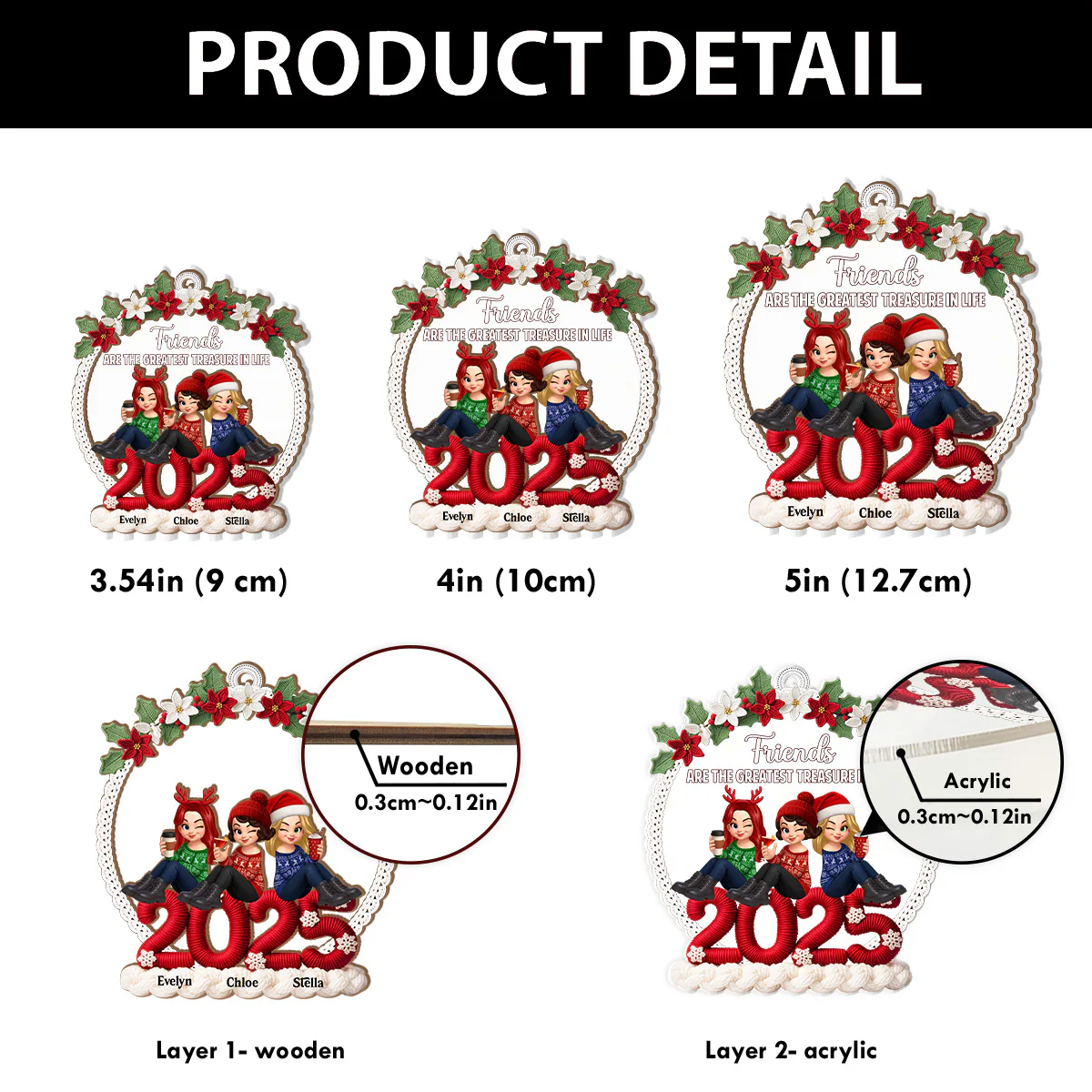 Friends Are The Greatest Treasure In Life - Personalized 2-Layered Wooden & Acrylic Ornament - Image 7