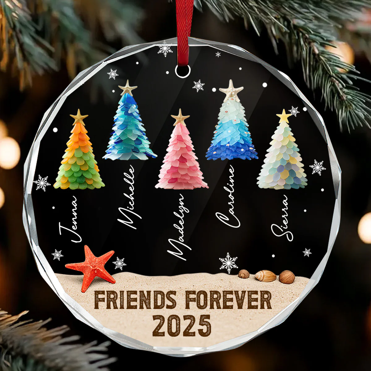Friends Forever 2 - Personalized Round Shaped Glass Ornament