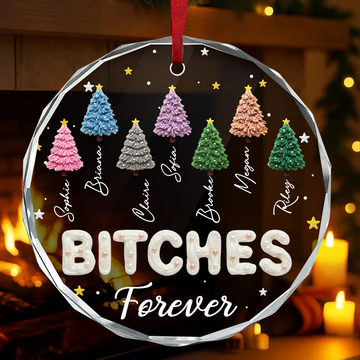 Friends Forever - Personalized Round Shaped Glass Ornament - Image 2