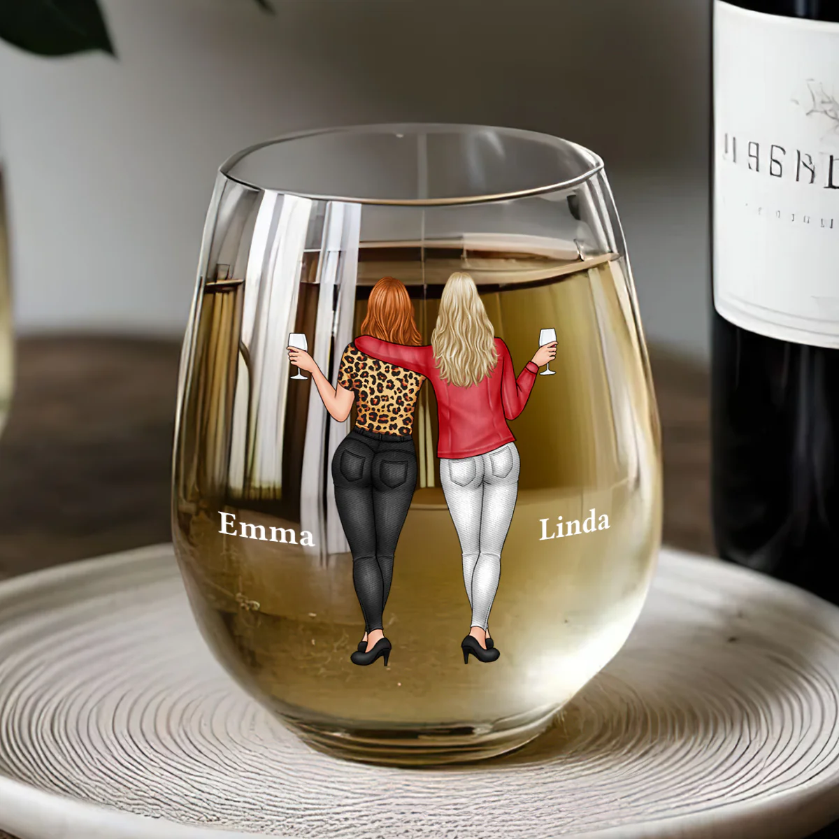 Friends & Wine The Older The Better - Personalized Stemless Wine Glass - Image 3