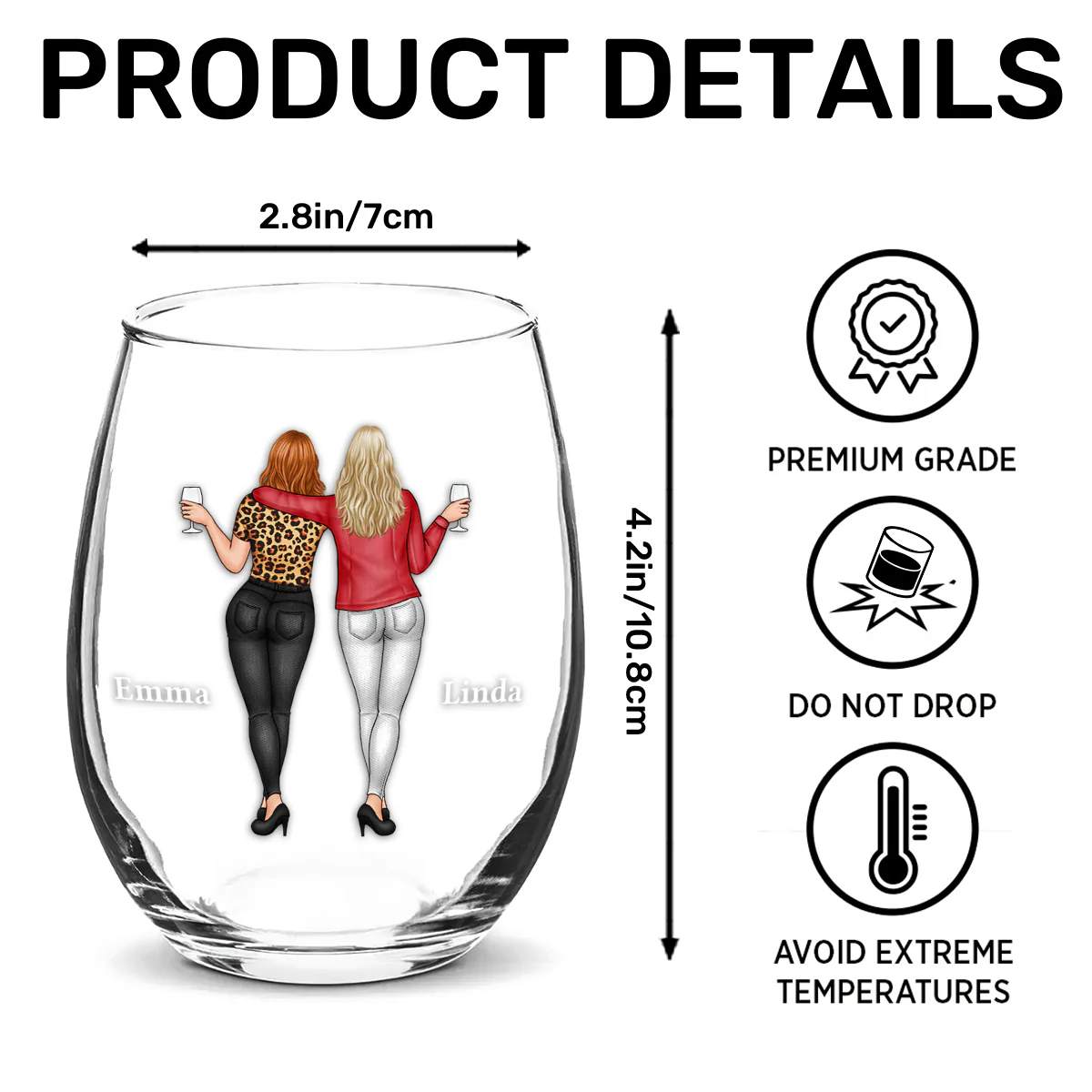 Friends & Wine The Older The Better - Personalized Stemless Wine Glass - Image 5