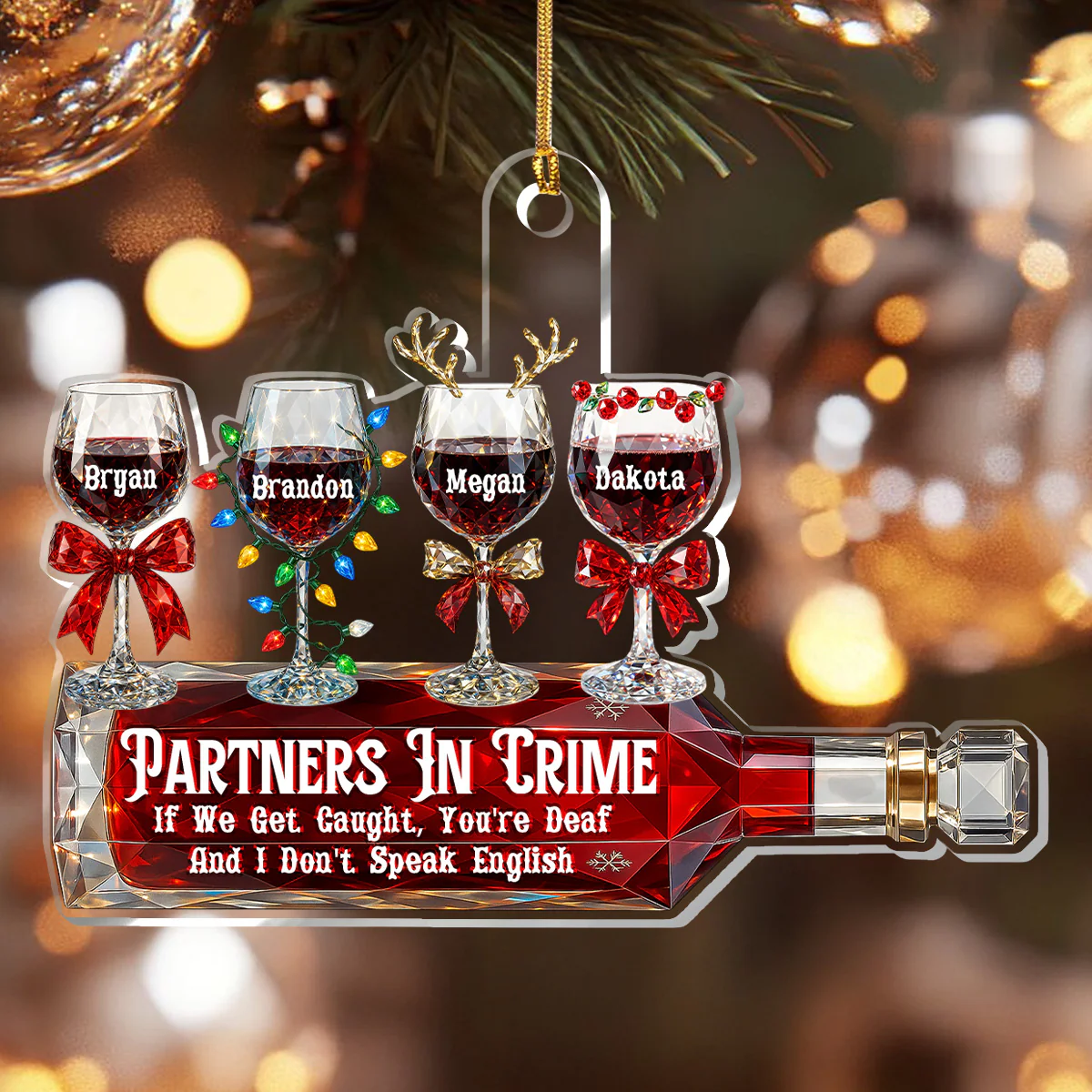 Friendship As Deep As Wine 2 - Personalized 1-Layer Acrylic Ornament - Image 3