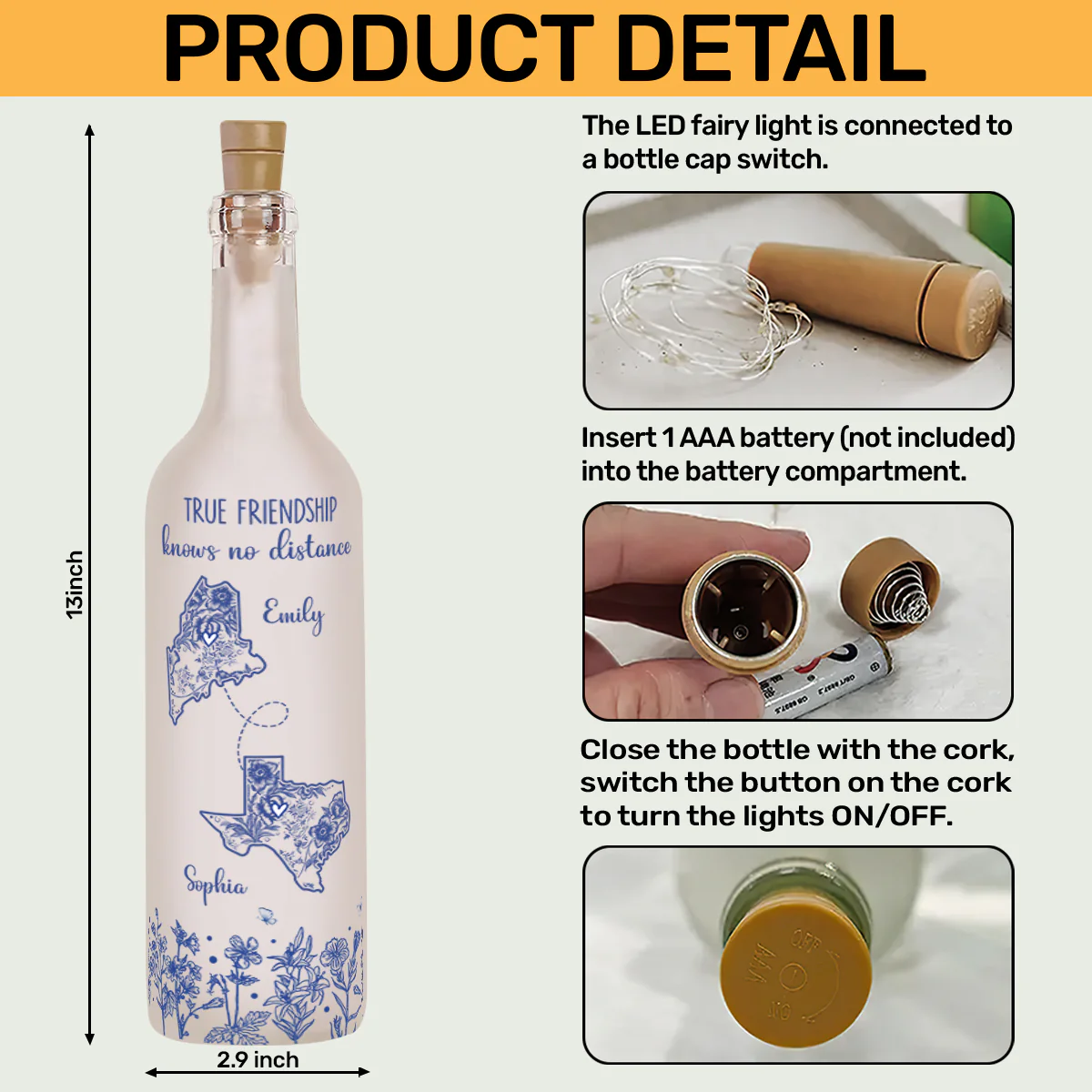 Friendship Family Knows No Distance - Personalized Bottle Lamp - Image 6