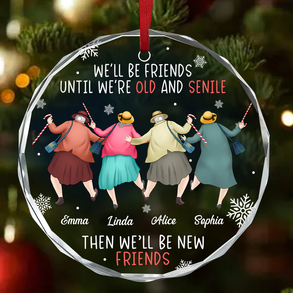 Friendship Never Gets Too Old - Personalized Round Shaped Glass Ornament