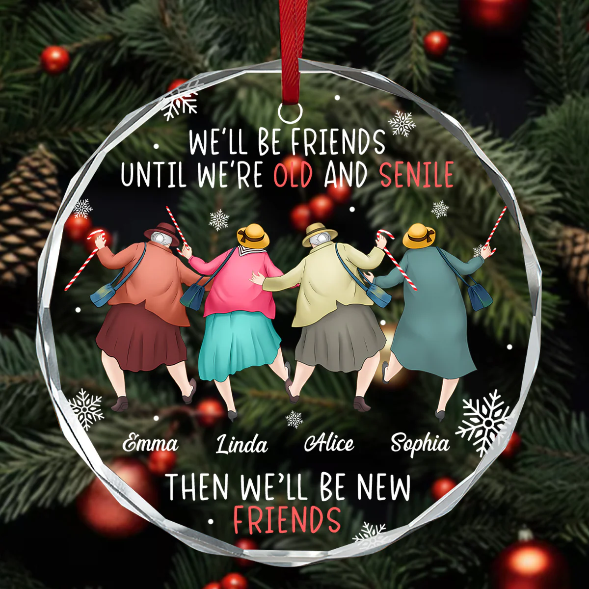 Friendship Never Gets Too Old - Personalized Round Shaped Glass Ornament - Image 3