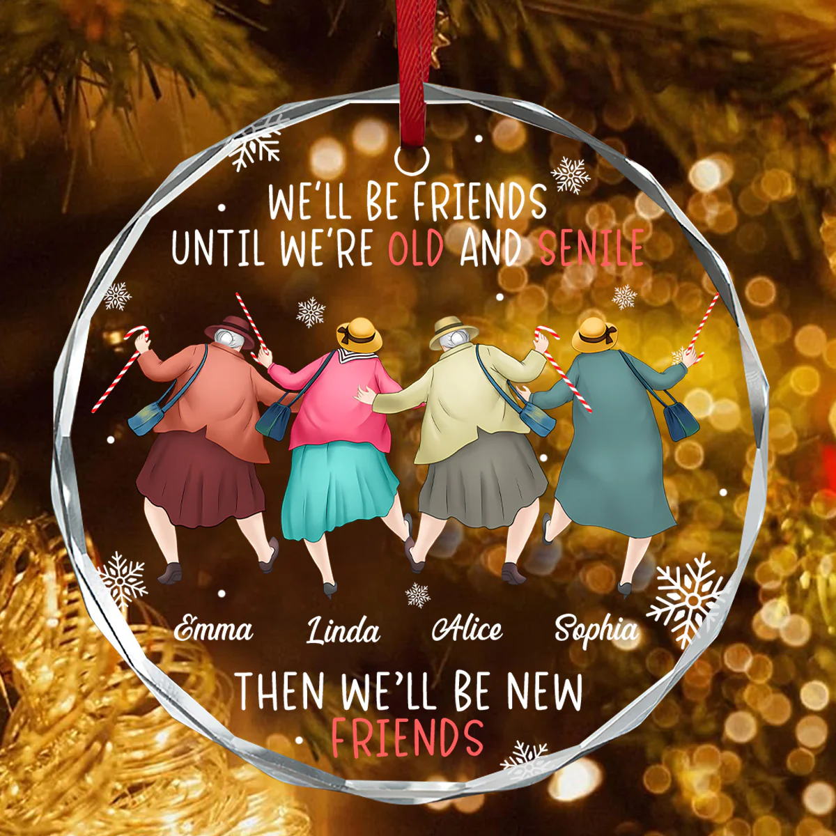 Friendship Never Gets Too Old - Personalized Round Shaped Glass Ornament - Image 4