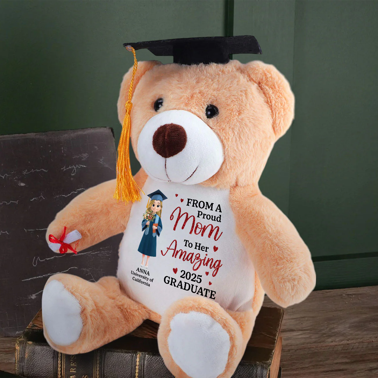 From A Proud Mom Of A Graduate 2025 - Personalized Graduation Teddy Bear - Image 3