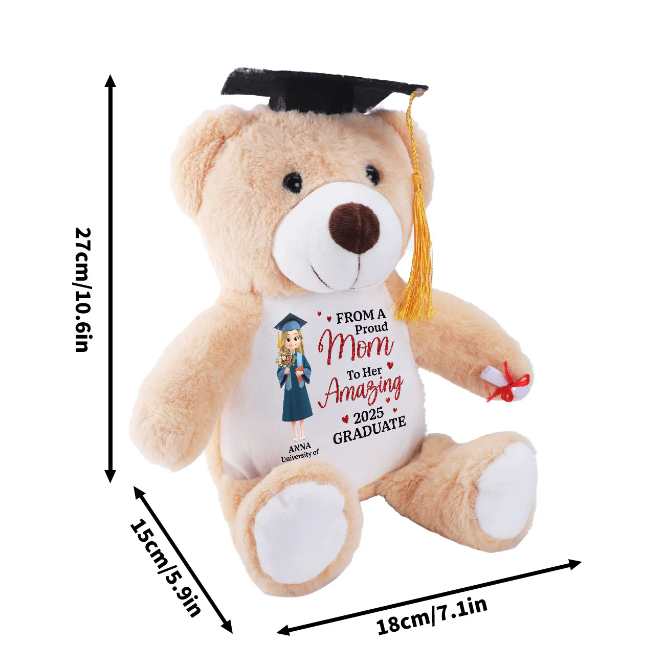 From A Proud Mom Of A Graduate 2025 - Personalized Graduation Teddy Bear - Image 5