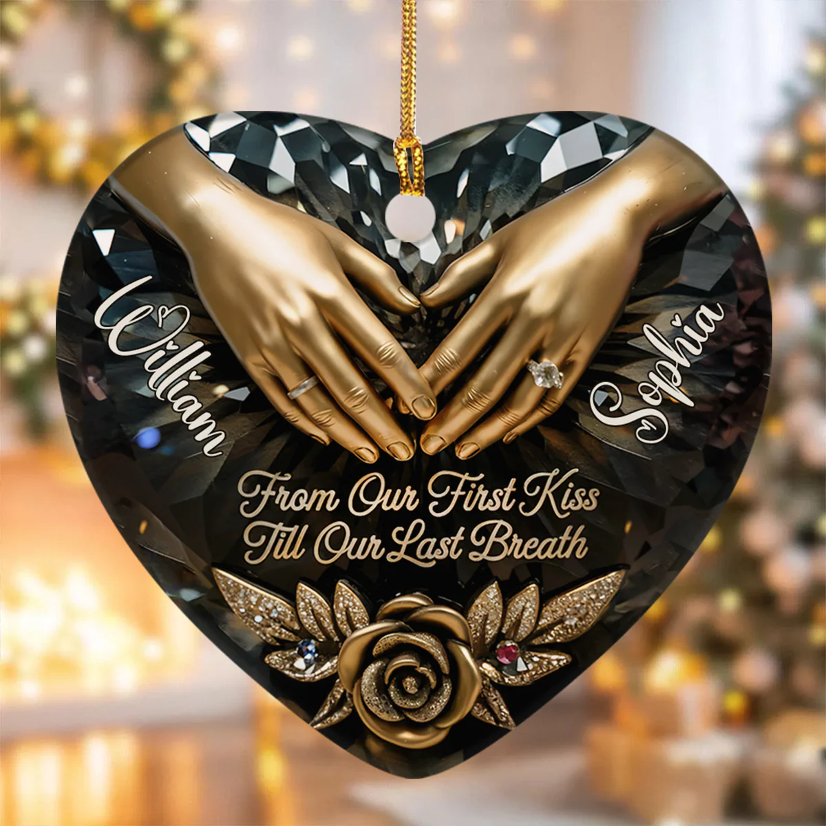 From Our First Kiss Till Our Last Breath - Personalized Heart Shaped Ceramic Ornament