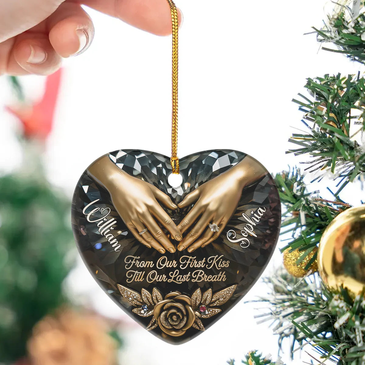 From Our First Kiss Till Our Last Breath - Personalized Heart Shaped Ceramic Ornament - Image 2