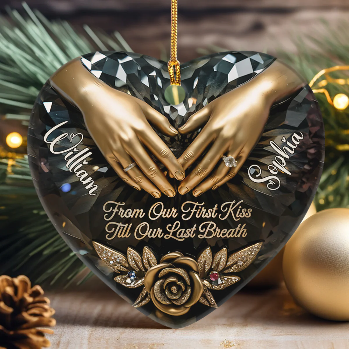 From Our First Kiss Till Our Last Breath - Personalized Heart Shaped Ceramic Ornament - Image 3
