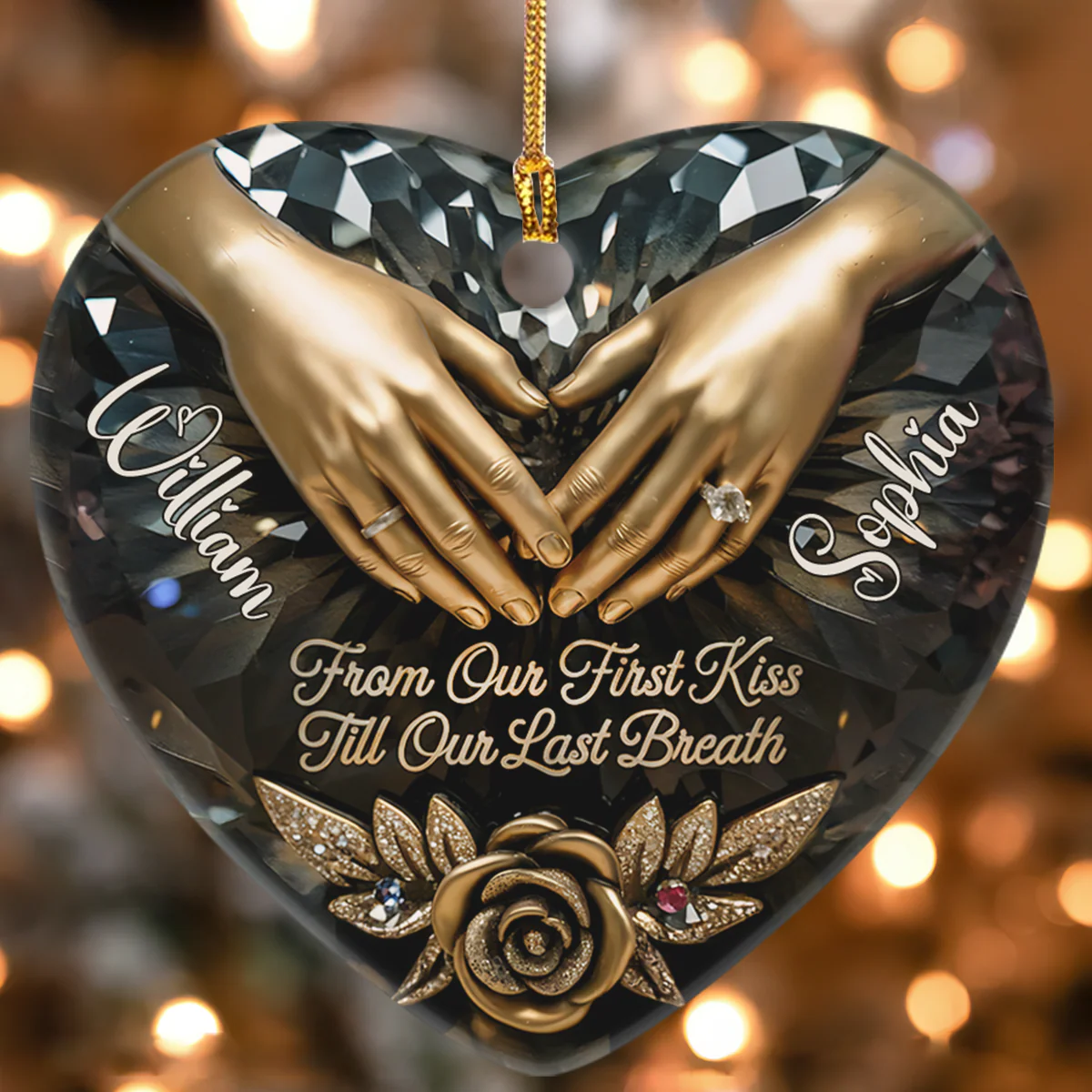 From Our First Kiss Till Our Last Breath - Personalized Heart Shaped Ceramic Ornament - Image 4