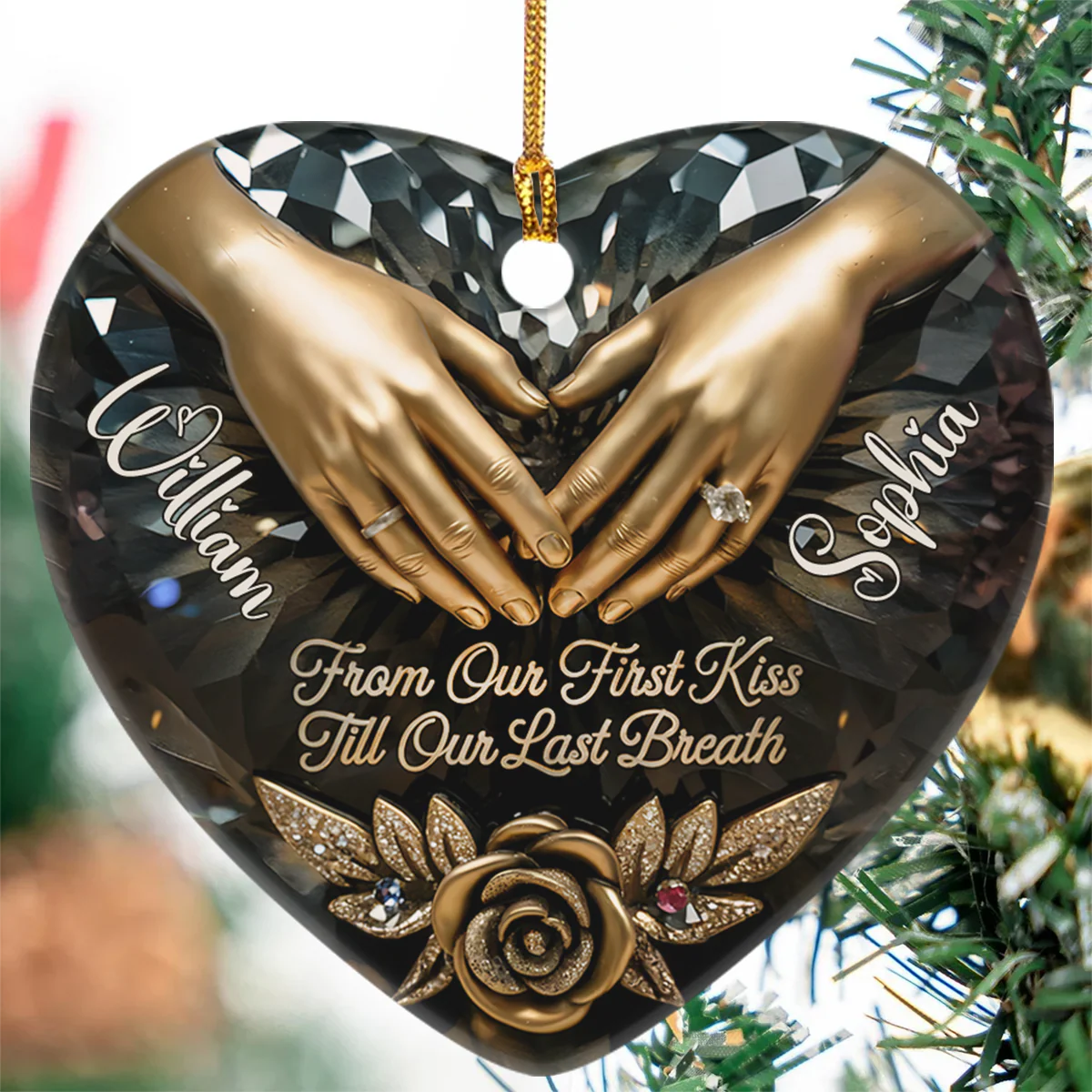 From Our First Kiss Till Our Last Breath - Personalized Heart Shaped Ceramic Ornament - Image 5